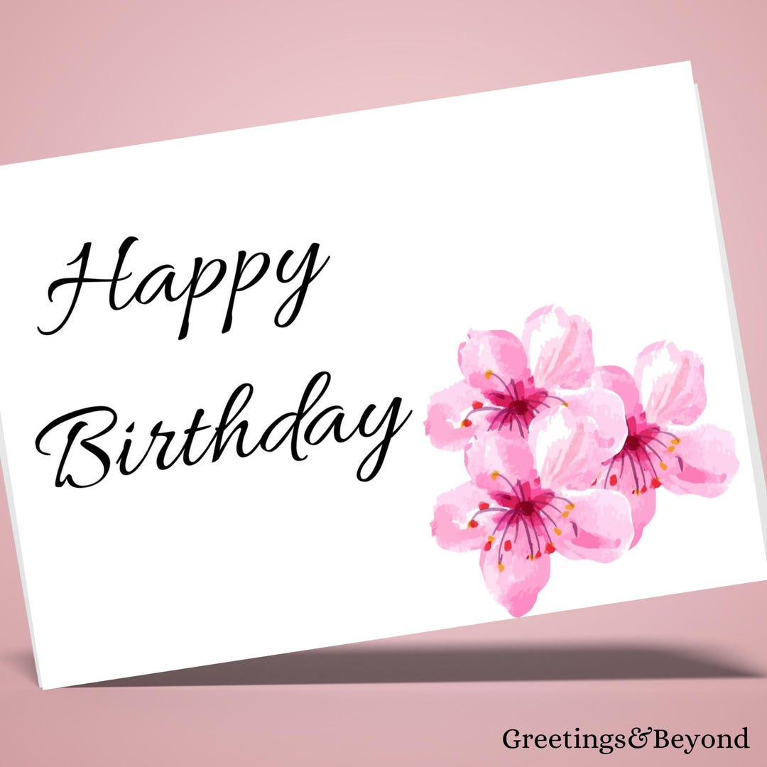Pink Flowers Birthday Card: Printable 7x5 Blank Card (digital Download ...