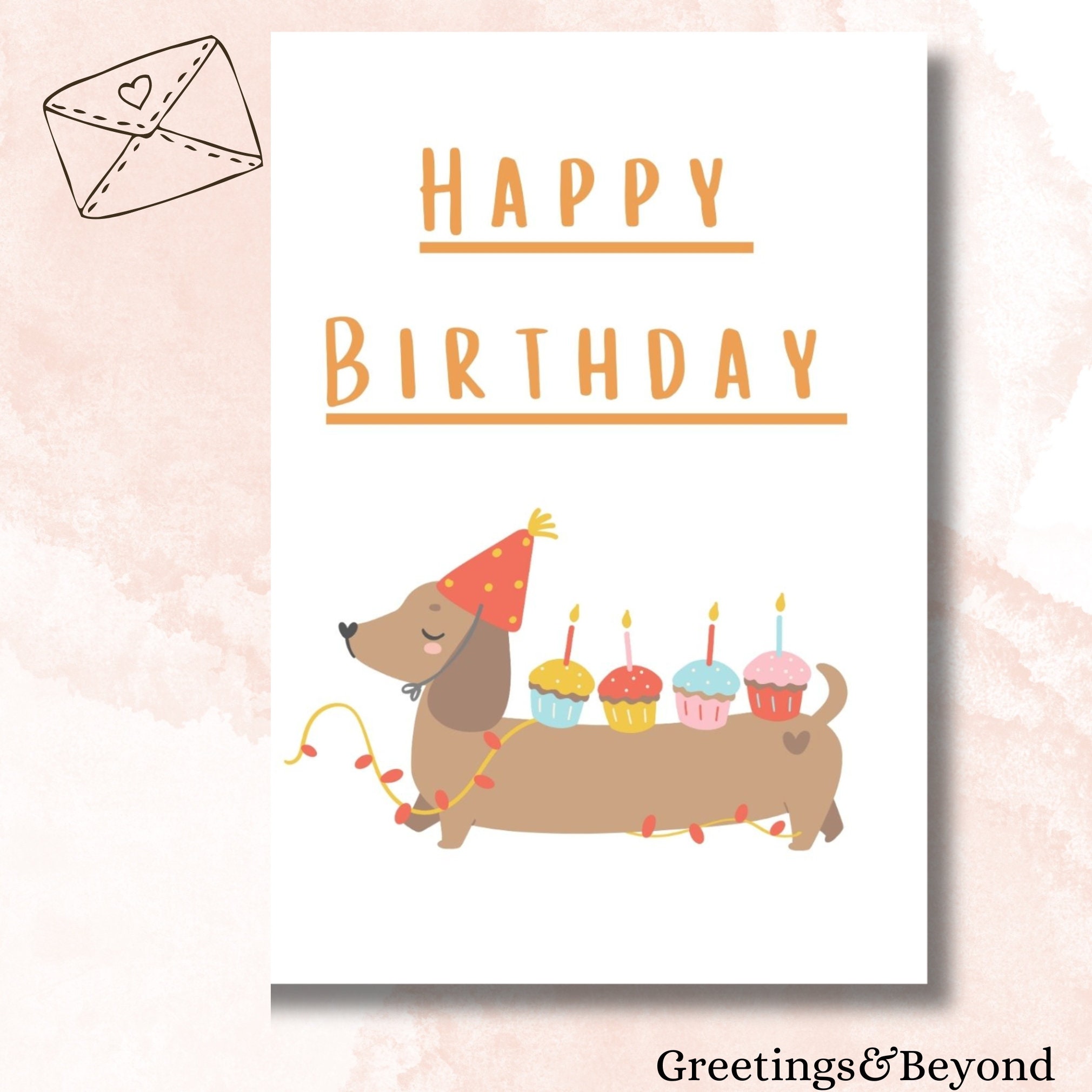 Dachshund Dog Birthday Card, Printable Digital Download Card, 5x7 Size ...