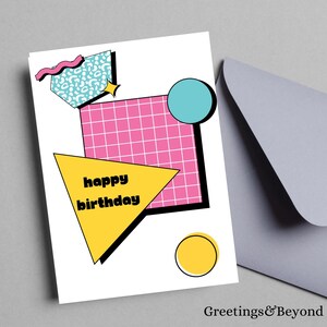 90&#39;s Themed Birthday Card, Printable Digital Download Card, 5x7 size card, Printable Blank Card