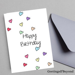 Printable Happy Hearts Birthday Card: Colorful 5x7 (Digital Download)