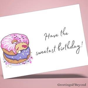 Pink and Purple Donut Birthday Card, Digital Download Card, 7x5 size card, Printable  Blank Card, Instant Download Birthday Card