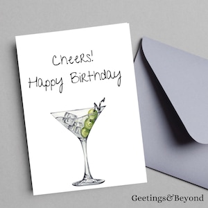 Cheers! Martini Birthday Card, Printable 5x7 Digital Download, Perfect for Cocktail Lovers, Instant Download Birthday Card