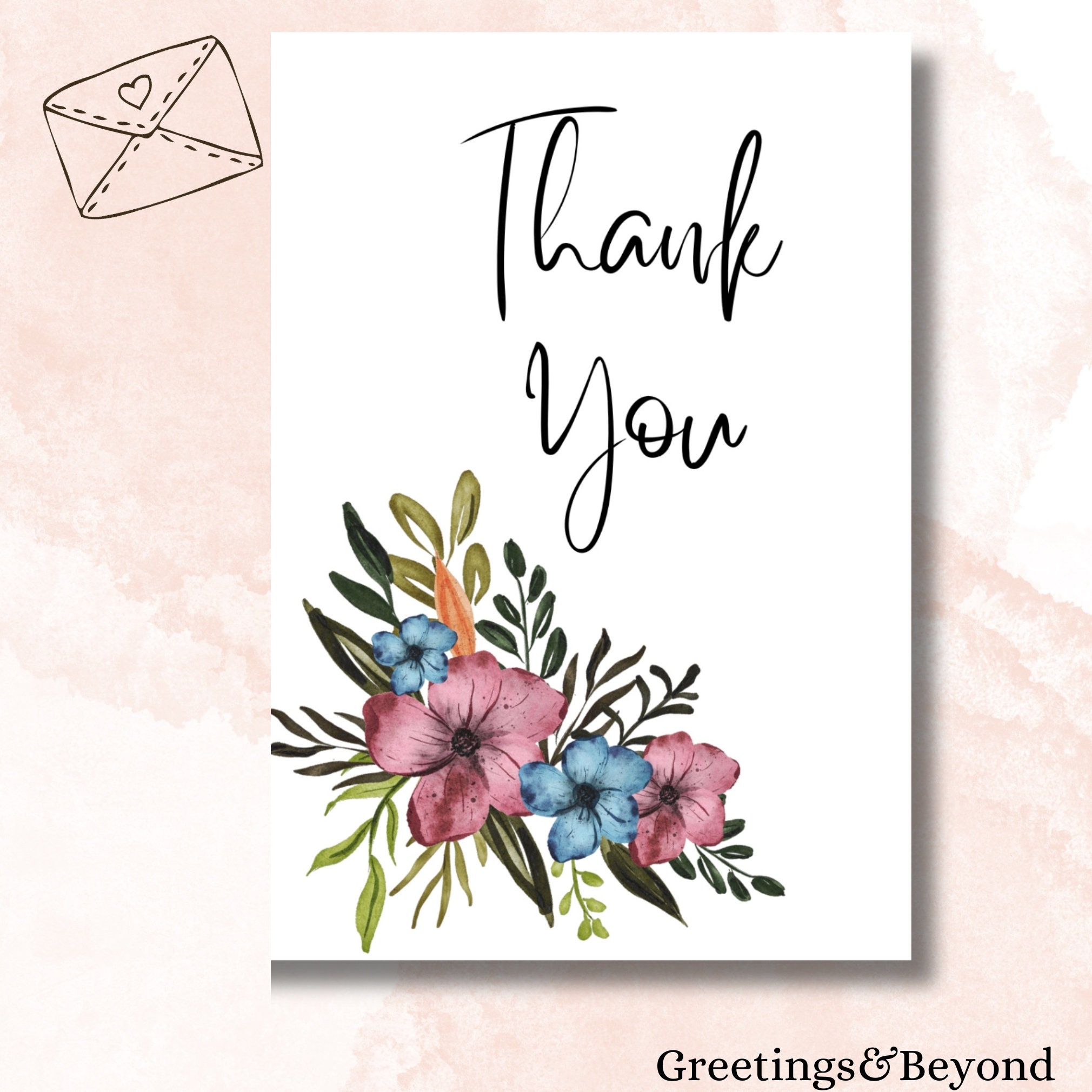 Floral Thank You Card: 5x7 Printable Note Card (digital Download) - Etsy
