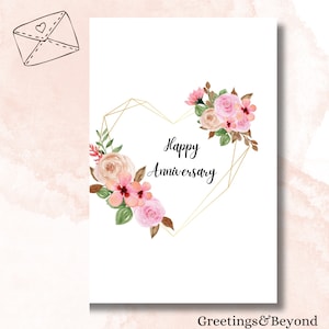 Flowers and Hearts Anniversary Card l Digital Download l 5x7 l Printable Blank Card