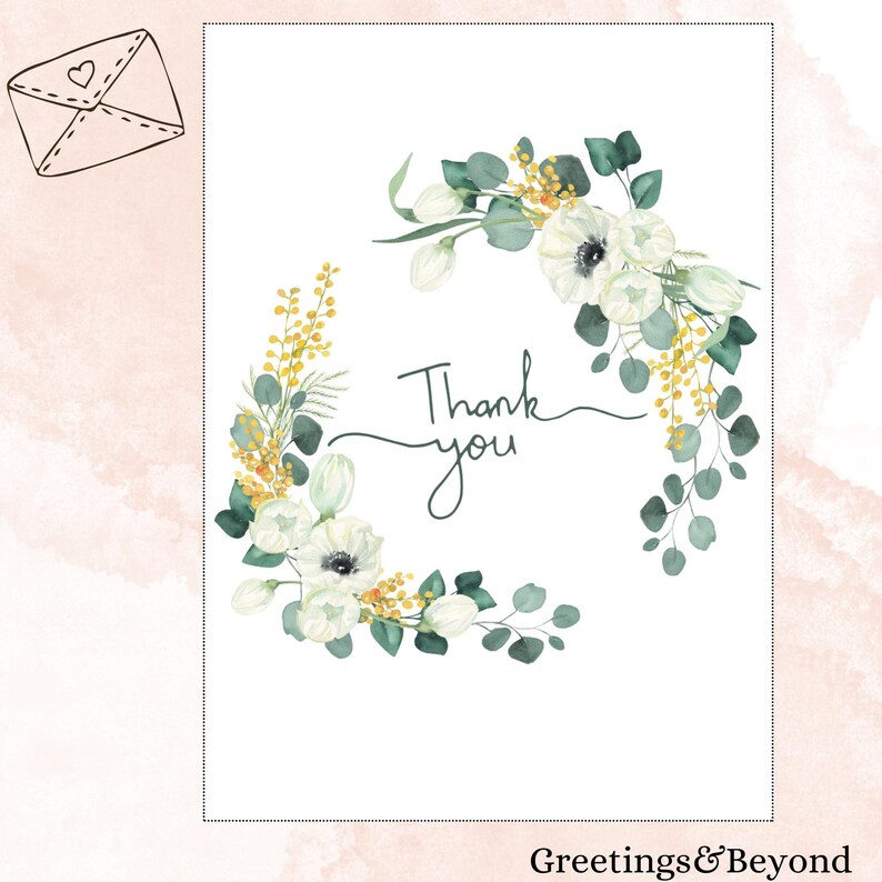 Green Floral Thank You Card: Printable 5x7 Blank Card (instant Download ...