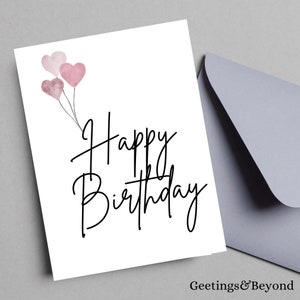 Printable Hearts Birthday Card: 5x7 Blank Inside (Digital Download, PDF Files)