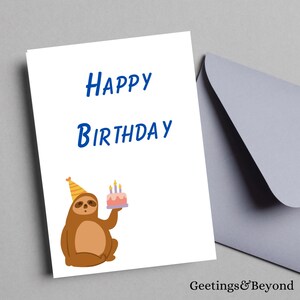 Sloth Birthday Card, Printable Digital Download Card, 5x7 size card, Printable Blank Card