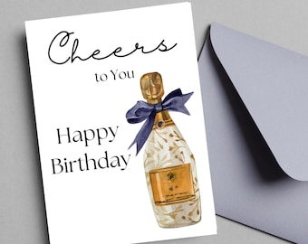 Tarjeta de cumpleaños con botella de champán: imprimible en blanco de 5x7 (descarga digital)