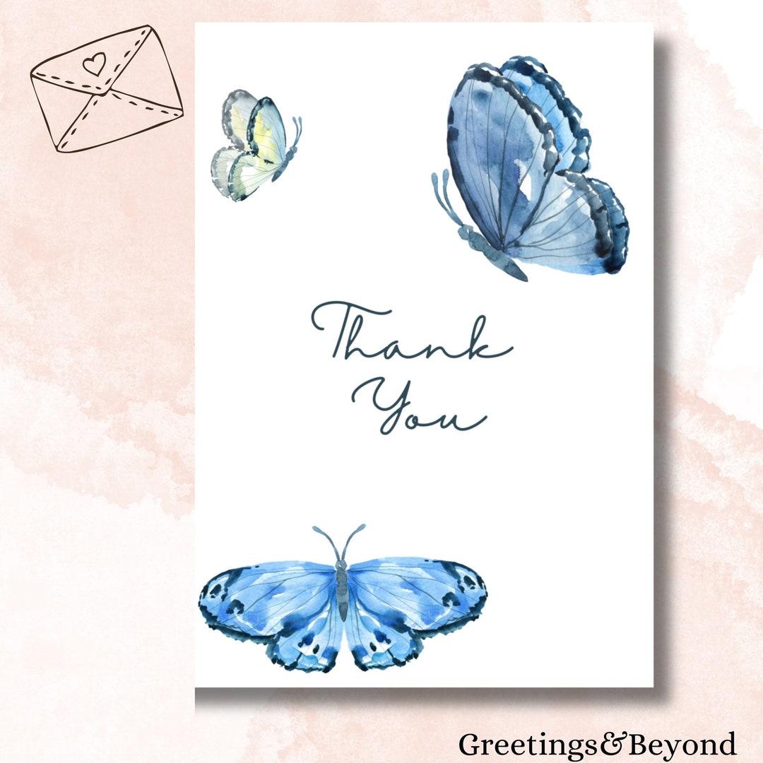 Blue Butterflies Thank You Card Digital Download Card 5x7 Size Card ...