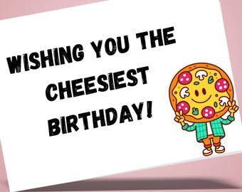 Tarjeta de cumpleaños con diseño de pizza: Descarga digital imprimible de 7x5 pulgadas.
