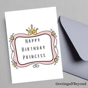 Princess Birthday Card, Printable 5×7 Digital Download, Glitter Crown Design, Instant PDF Greeting for Kids, Instant Download Birthday Card