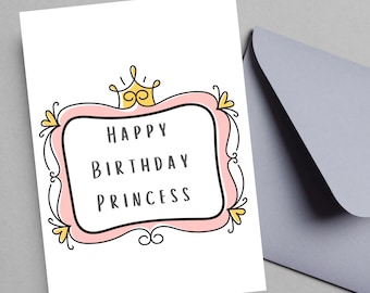Princess Birthday Card, Birthday Girl Card (Digital Download) Greeting Card