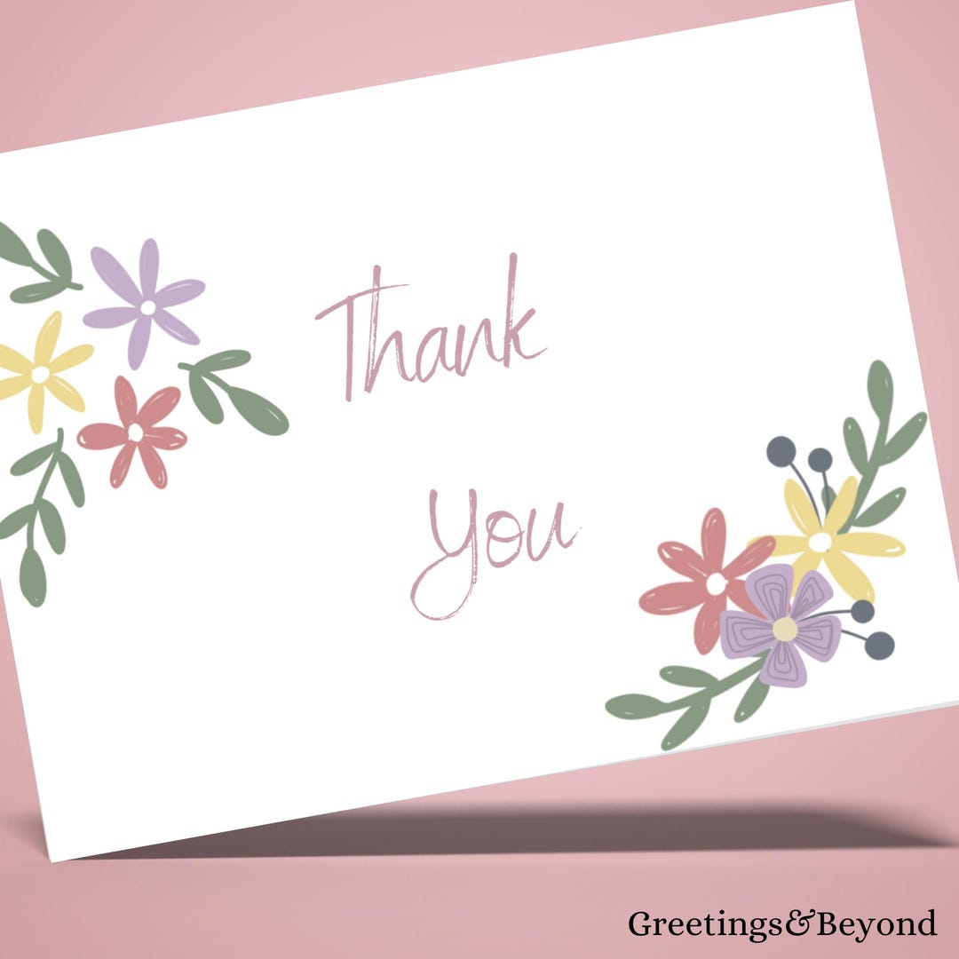 Floral Thank You Card: Printable Blank Card (7x5) (digital Download) - Etsy
