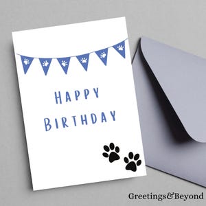 Dog Paw Print Birthday Card, Printable Digital Download Card, 5x7 size card, Printable Blank Card