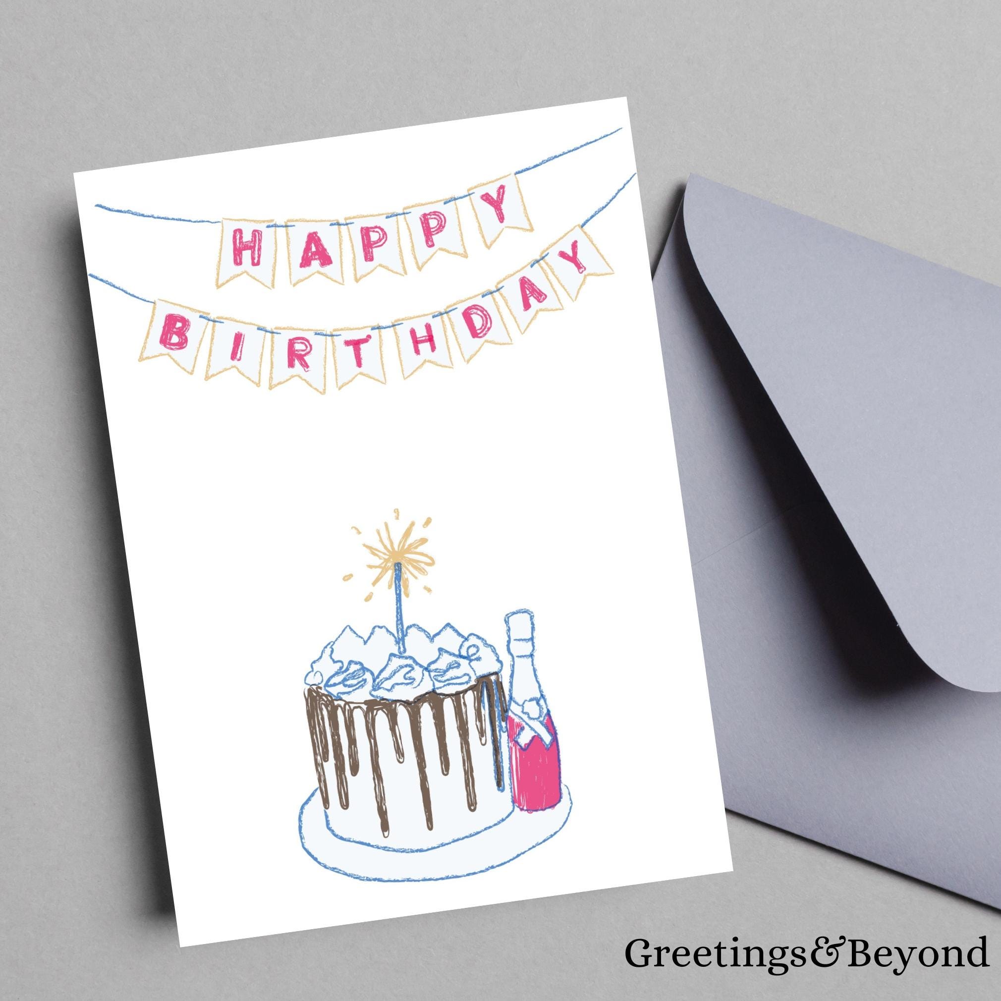 Printable Birthday Cake Card: 5x7 Blank Greeting (digital Download) - Etsy