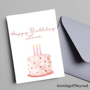 Birthday Love Heart Cake Card: 5x7 Printable Blank Card (Digital Download)
