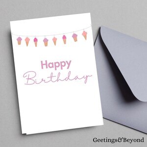 Ice Cream Birthday Card, Printable Digital Download Card, 5x7 size card, Printable Blank Card, Instant Download Birthday Card