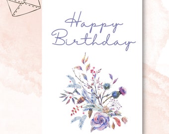 Flowers Happy Birthday Card l Digital Download l 5x7 l Printable Blank Card