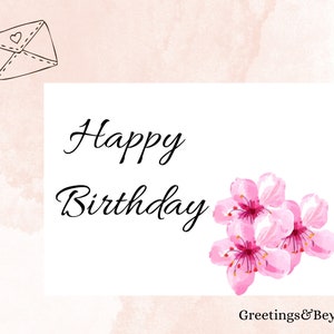 Pink Flowers Birthday Card: Printable 7x5 Blank Card (digital Download ...