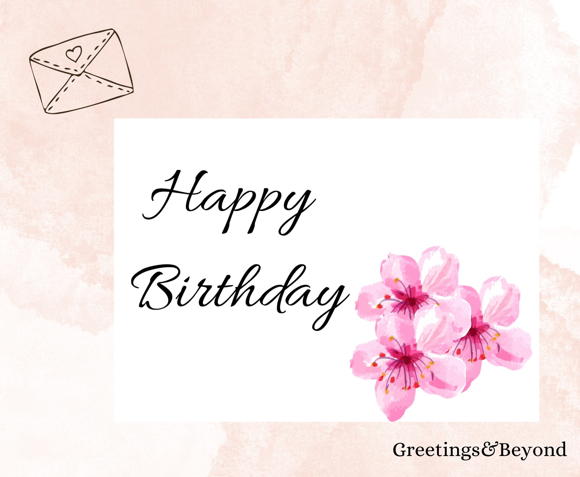 Pink Flowers Birthday Card: Printable 7x5 Blank Card (digital Download ...