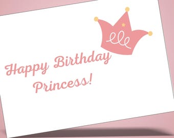 Princess Birthday Card: Printable 7x5 Blank Card (Digital Download) Greeting Card