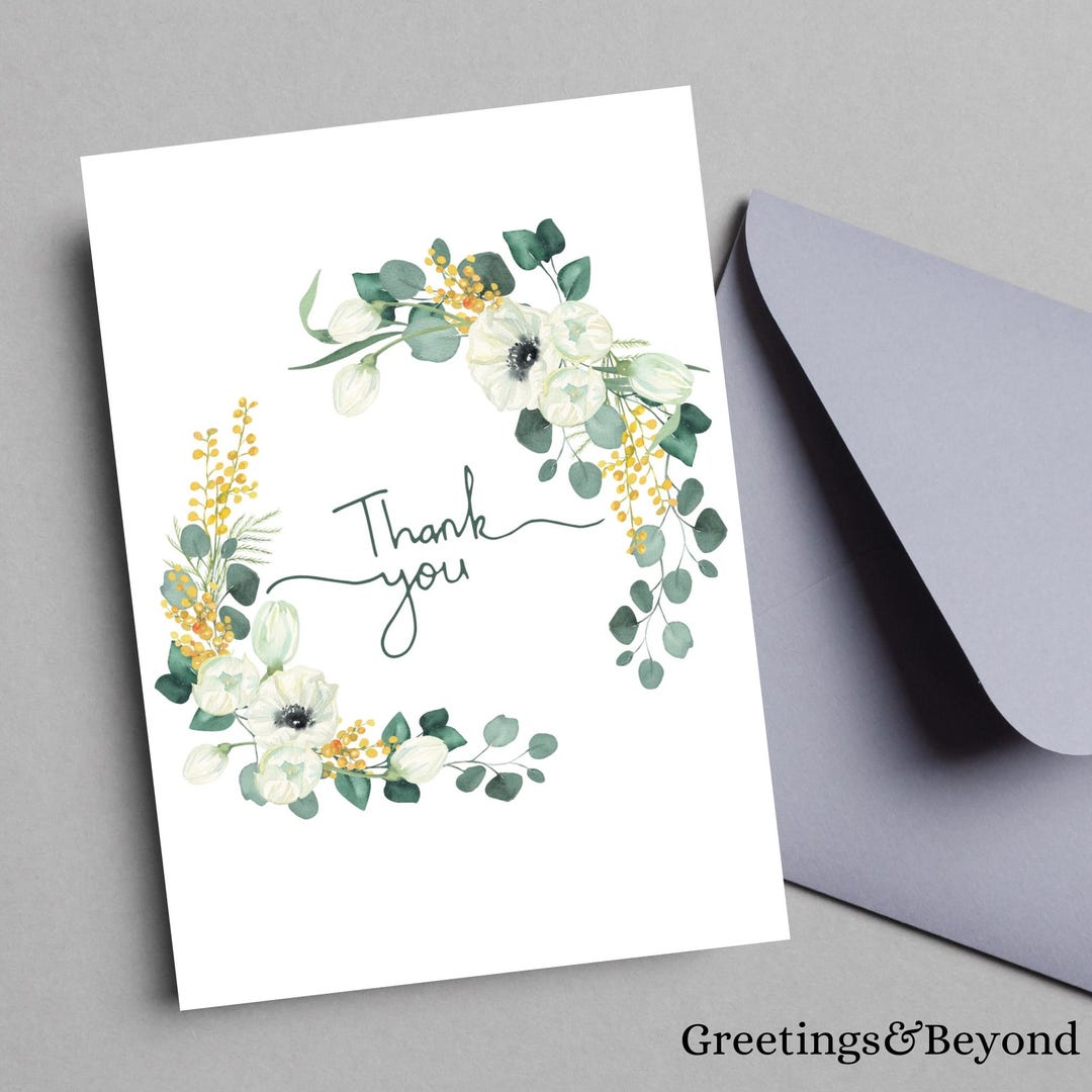 Green Floral Thank You Card: Printable 5x7 Blank Card (instant Download ...