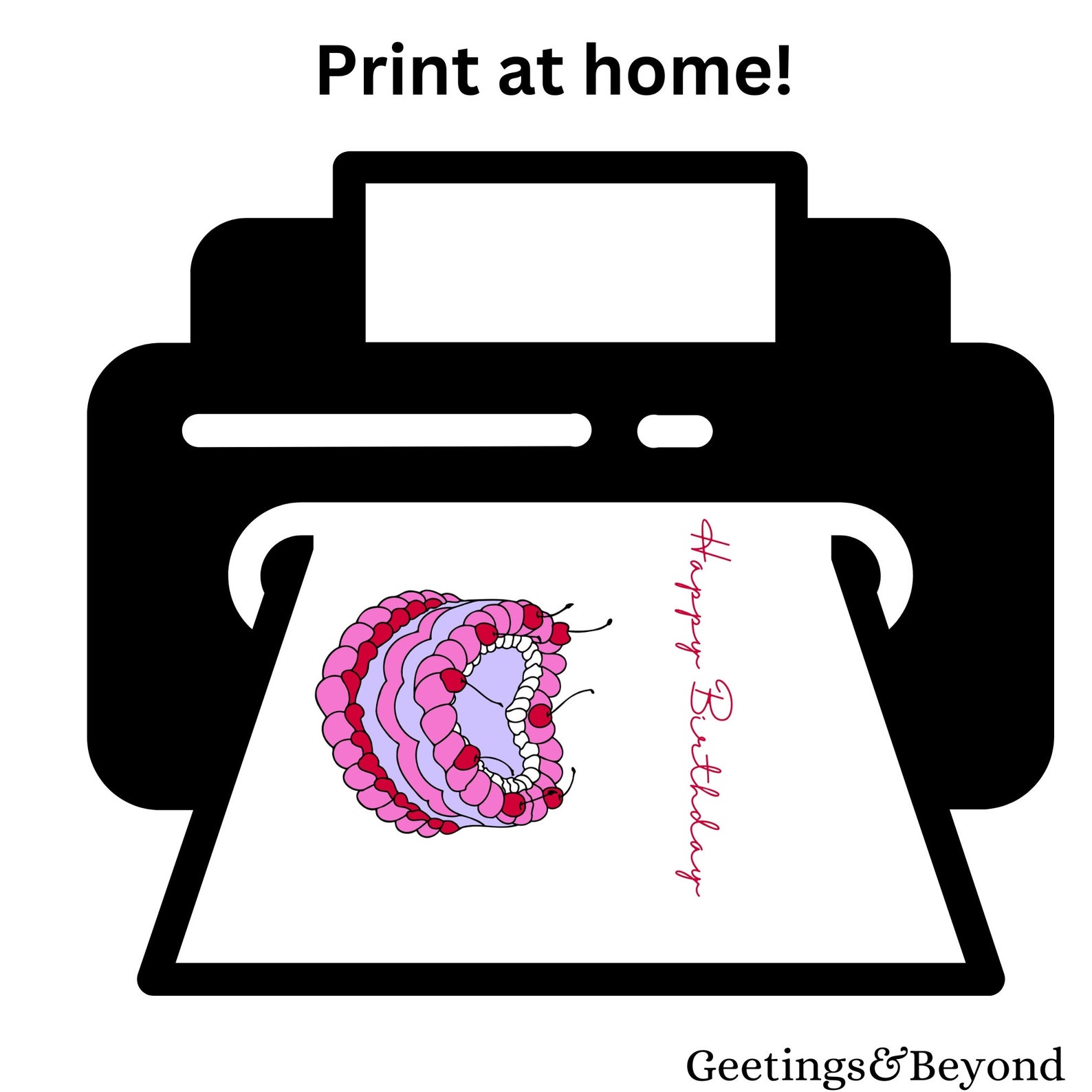 Pink Cherry Cake Birthday Card: Printable 5x7 Blank Card (digital ...