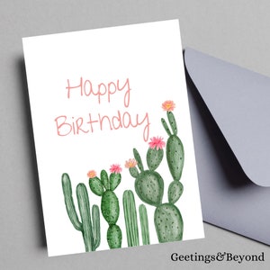 Carte de joyeux anniversaire de fleur de cactus, carte imprimable de téléchargement numérique, carte de taille 5 x 7, carte vierge imprimable