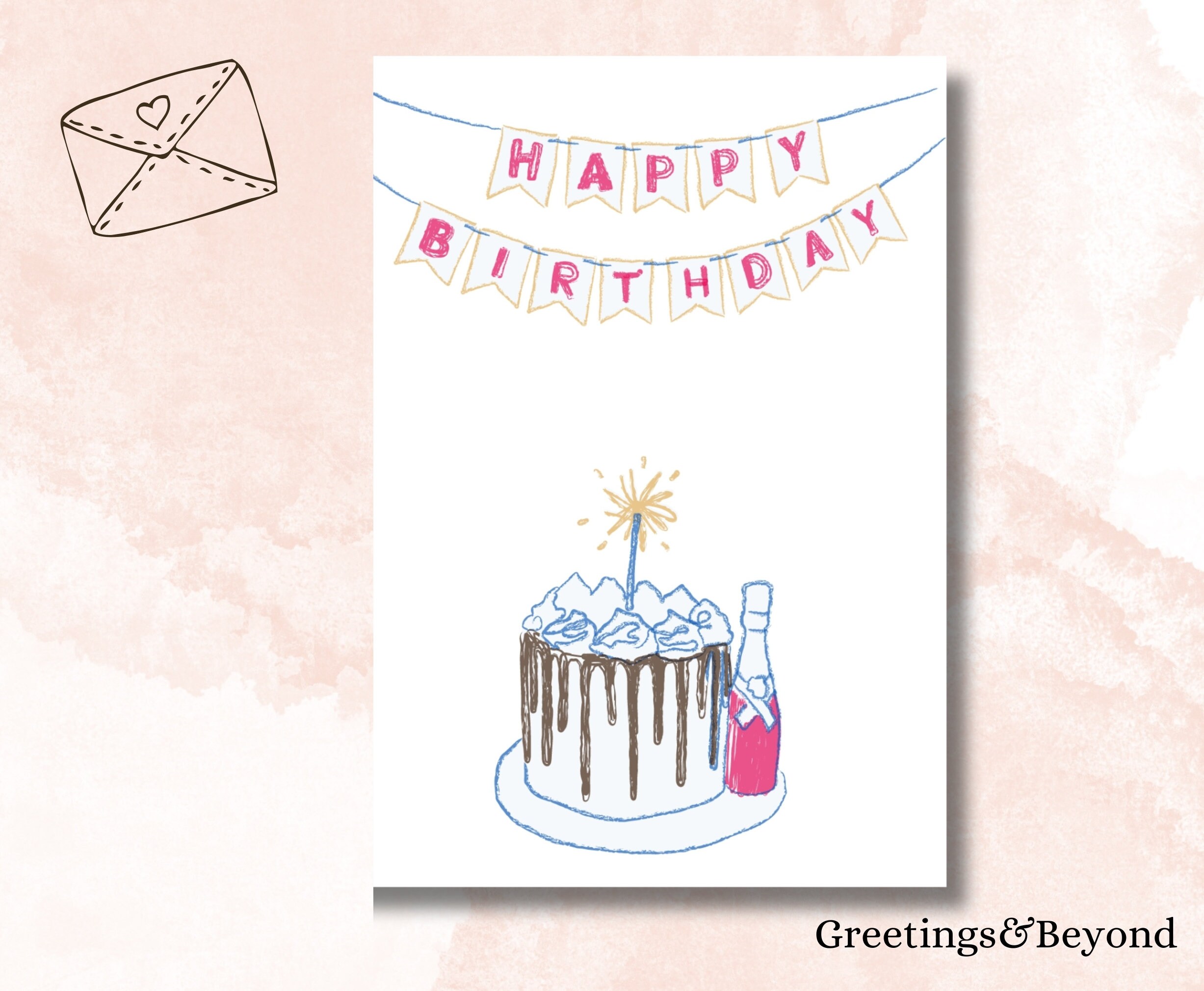 Printable Birthday Cake Card: 5x7 Blank Greeting (digital Download) - Etsy