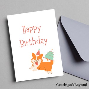 Corgi Dog Birthday Card, Printable Digital Download Card, 5x7 size card, Printable Blank Card