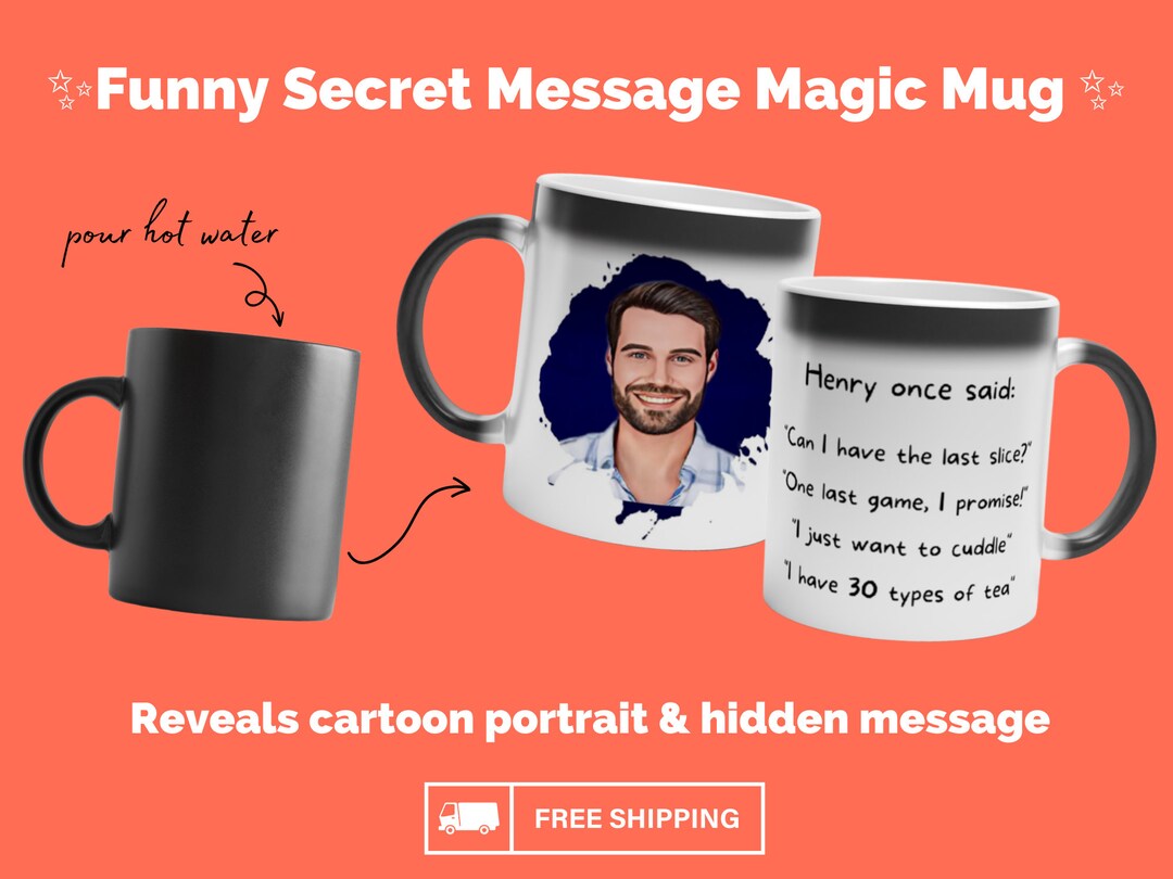Funny Secret Message Magic Mug L Cartoon Portrait L - Etsy