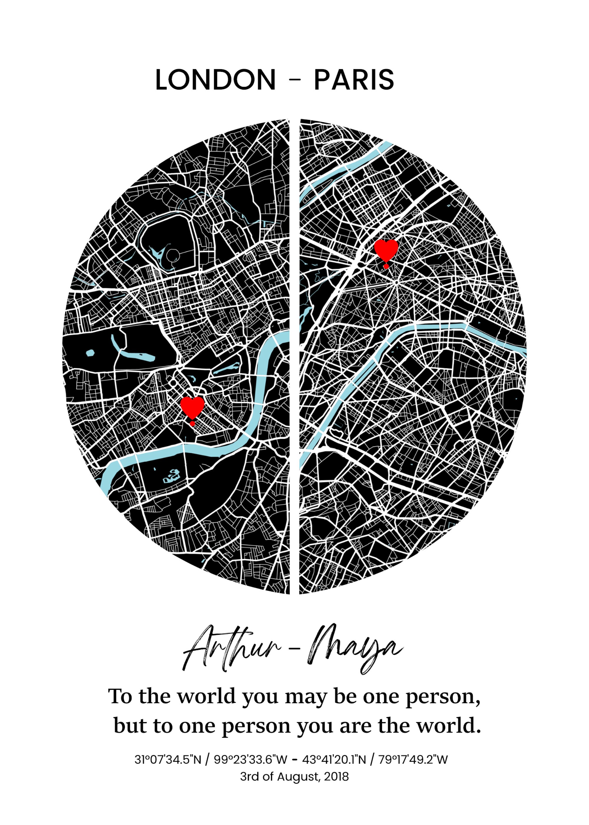 Two Maps Custom Map Digital Download L Custom Map Print of - Etsy