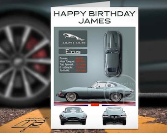 Personalised Jaguar E-Type Birthday Card