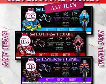 Personalised Silverstone MotoGP Ticket • Custom Grand Prix Gift • Team & Rider Photo Ticket