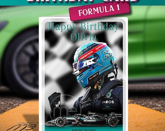 Personalised George Russell Mercedes Formula One F1 Birthday Card