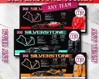 Personalised Silverstone F1 Ticket • Custom Formula One Gift • Team & Driver Photo Ticket