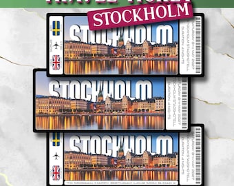 Personalised Stockholm Surprise Trip Ticket • Custom Holiday Reveal • Plane Boarding Pass