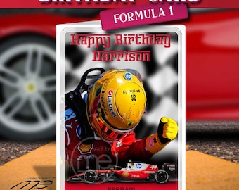 Personalised Lewis Hamilton Ferrari Formula One F1 Birthday Card