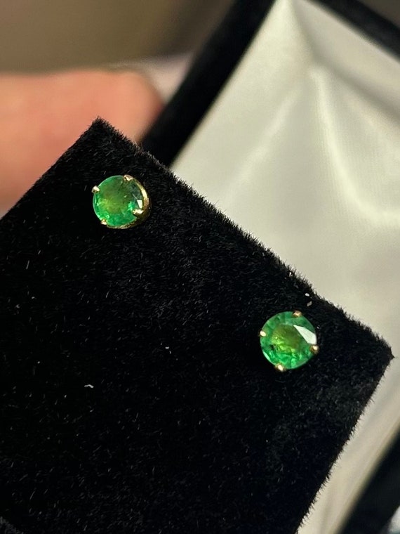 14kt Yellow Gold .80 CT Emerald Studs