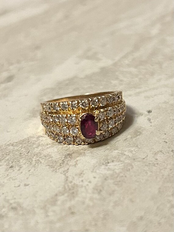 14kt Yellow Gold .80 CT Ruby and 1 CT Diamond Ring