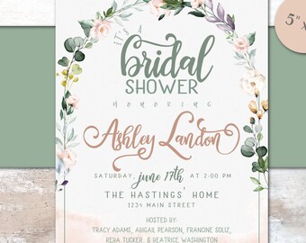 Rose Arch Bridal Shower Invitation, Bridal Shower Digital Template, Pale Roses, Elegant Shower Invitation, Pink, Blush Roses, Floral Arch