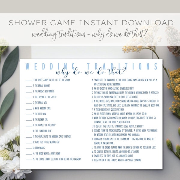 Instant Download Shower Game, Wedding Traditions Game, Why do we do that, History Nerd Shower Game, Historical Wedding Traditions Game