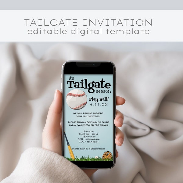 Baseball Tailgate Invitation Digital Template, Tailgate Text, Tailgate Invitation, Baseball Tailgate, Baseball Invitation