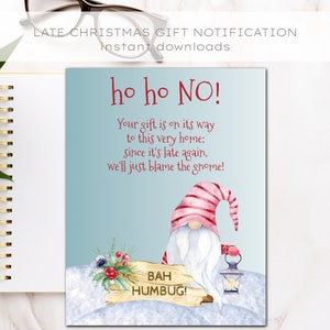 Pacchetto di download istantaneo regalo Gnome Late, Qualcosa sotto l'albero, Regalo di Natale in ritardo, Carta regalo Gnome Late, Non incolpare lo gnomo