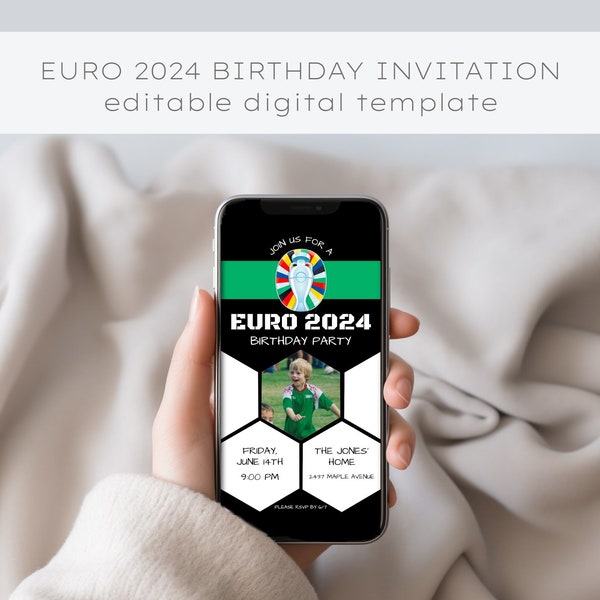 European Championship Birthday Party Invitation Digital Template, UEFA Cup Text Invitation, Euro 2024 Party Text Invitation