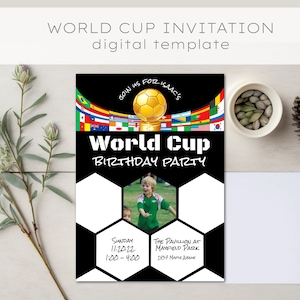 Modèle numérique de fête d'anniversaire de la Coupe du monde, invitation imprimable de la Coupe du monde 5 x 7, Invitation fête de football, fête de football, invitation de futbol
