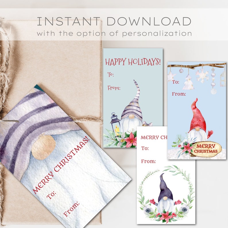 Gnome Christmas Gift Tags, Printable Holiday Tags (digital Download) - Etsy