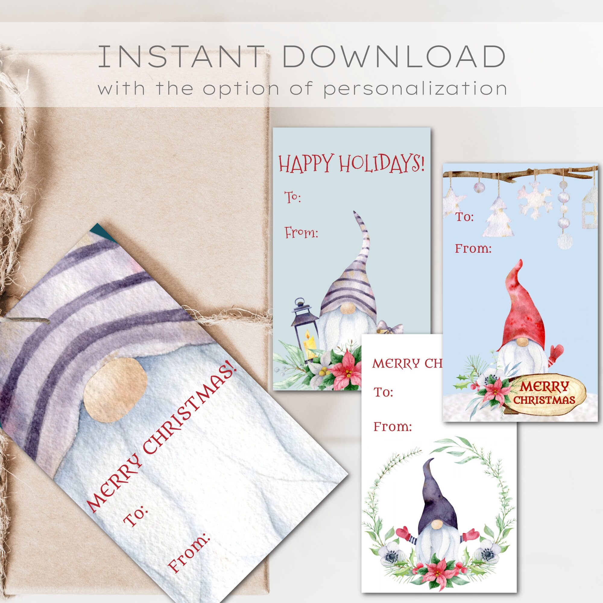 Gnome Christmas Gift Tags, Printable Holiday Tags (digital Download) - Etsy