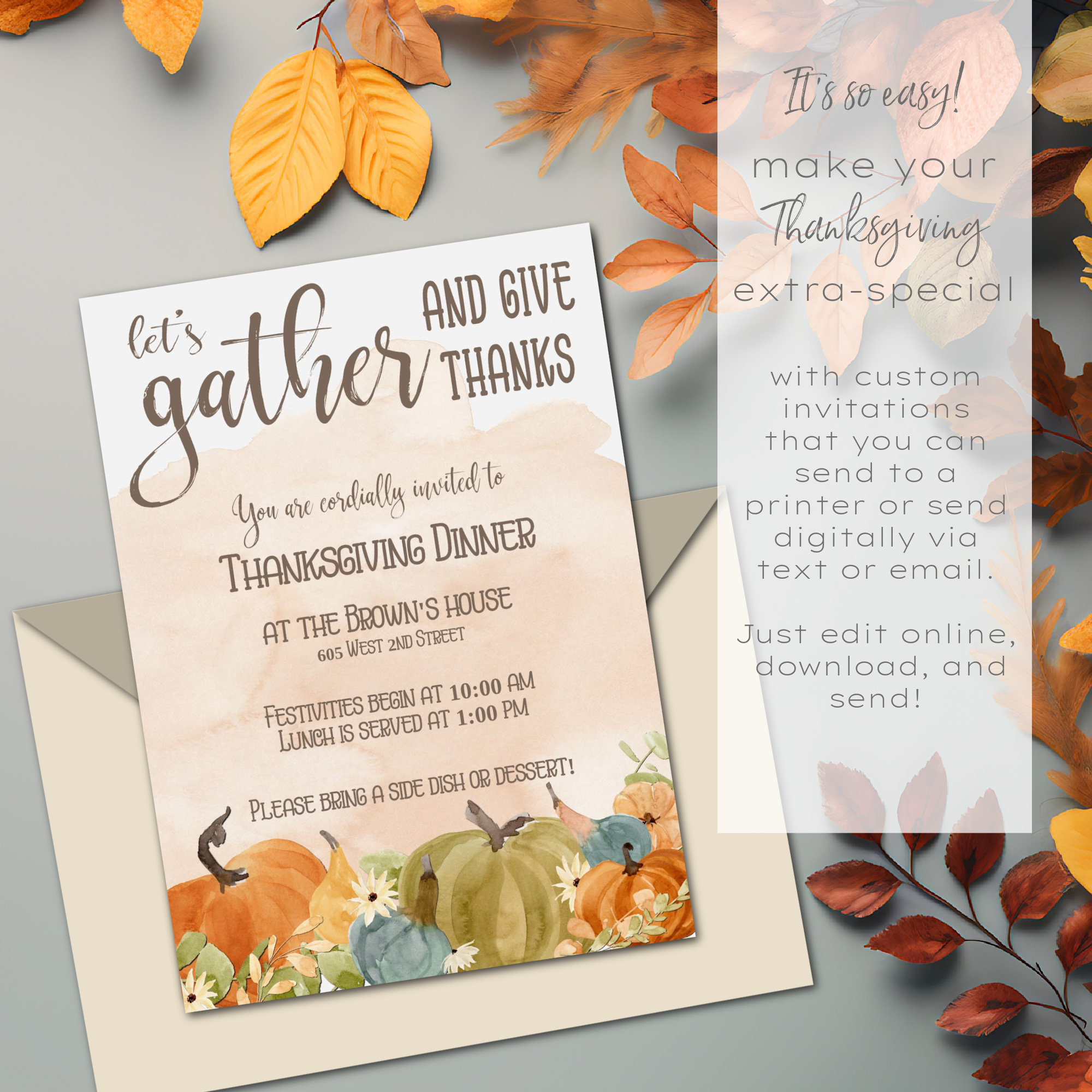 thanksgiving dinner invitation template: editable text invite