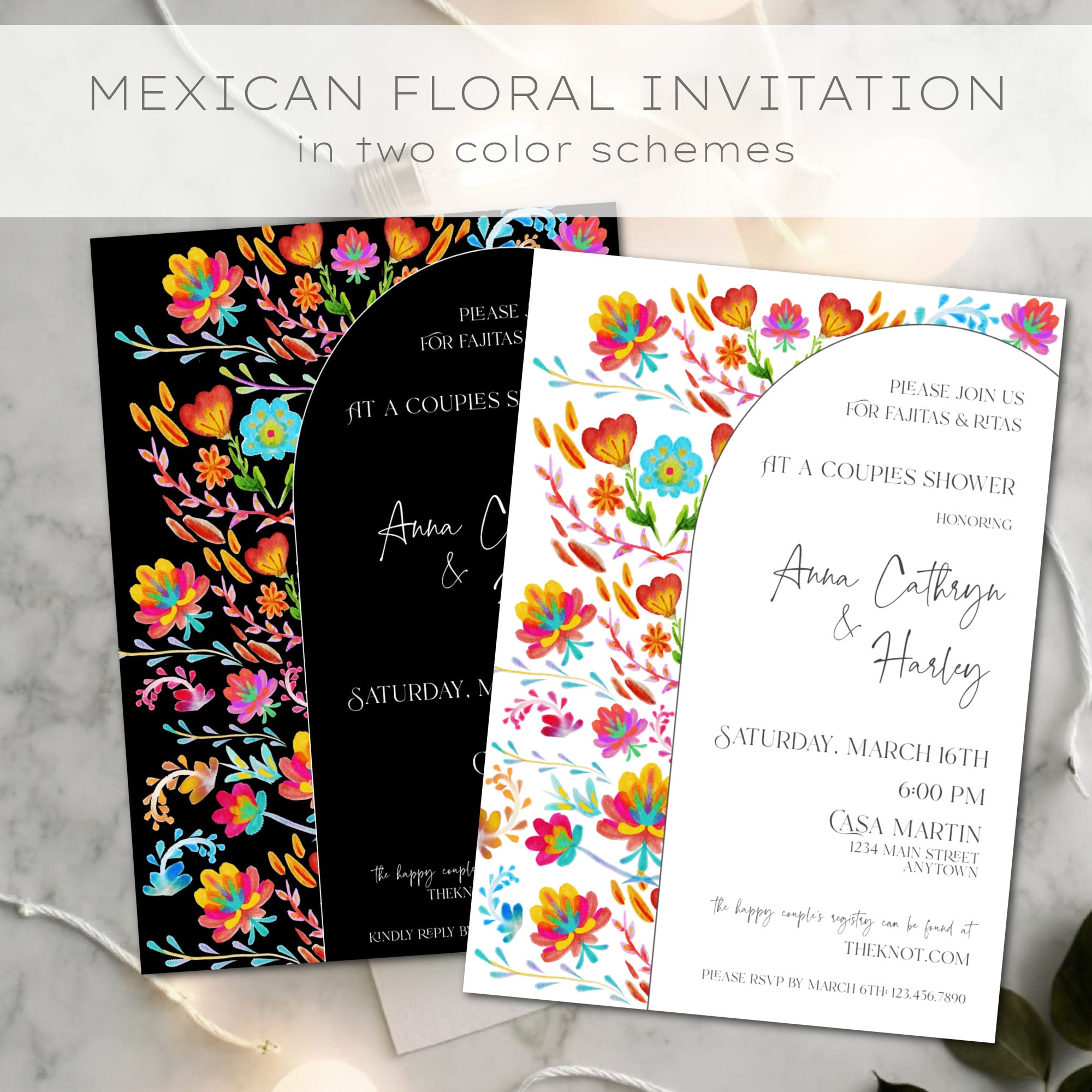 Mexican Floral Party Invitations, Bold Colors With Black Background ...